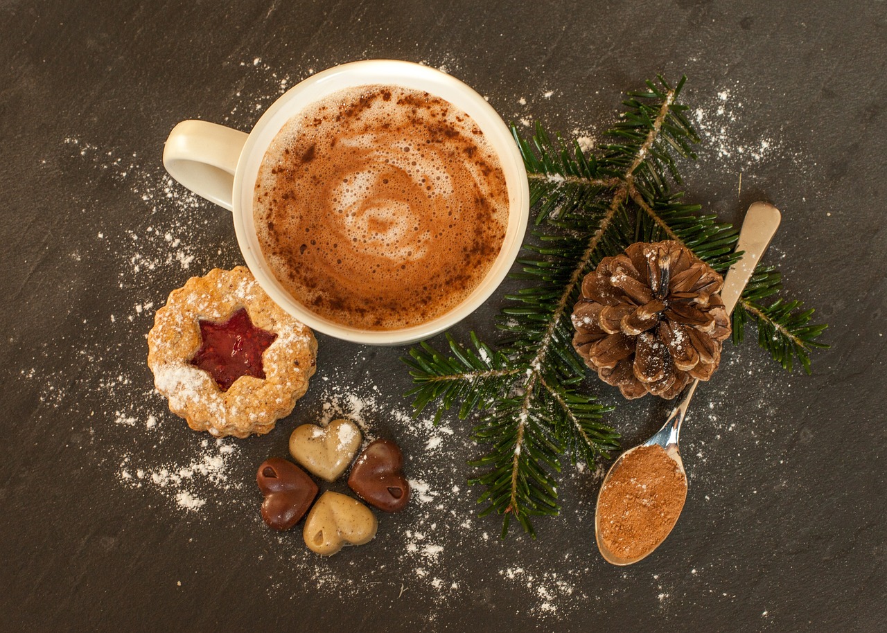 hot chocolate, cocoa, cookie