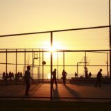sunset, basketball, people