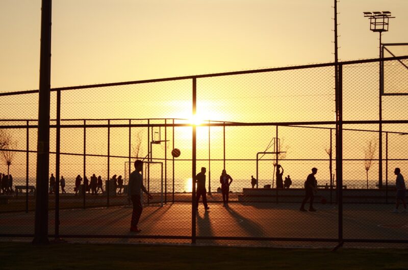sunset, basketball, people